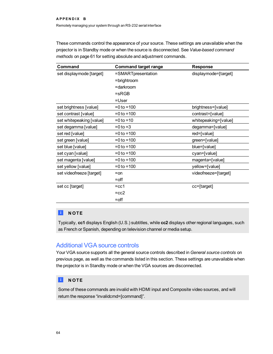 Additional vga source controls | Smart Technologies 480i5 User Manual | Page 74 / 90