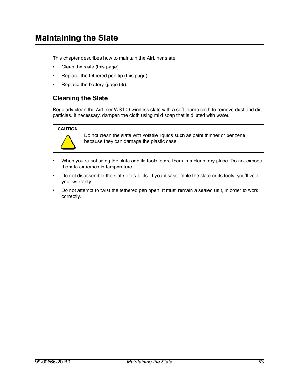 Maintaining the slate, Cleaning the slate | Smart Technologies AIRLINER WIRELESS SLATE WS100 User Manual | Page 61 / 84