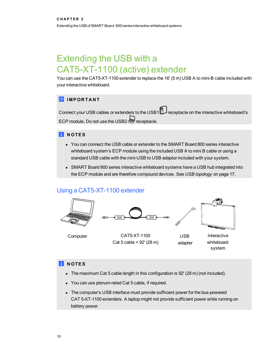 Using a cat5-xt-1100 extender | Smart Technologies Smart Board 800 Series User Manual | Page 14 / 30