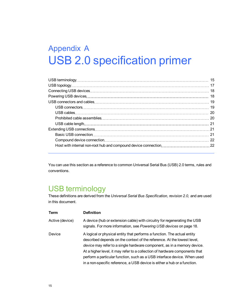 Appendix a: usb 2.0 specification primer, Usb terminology, Appendix a | Smart Technologies Smart Board 800 Series User Manual | Page 19 / 30
