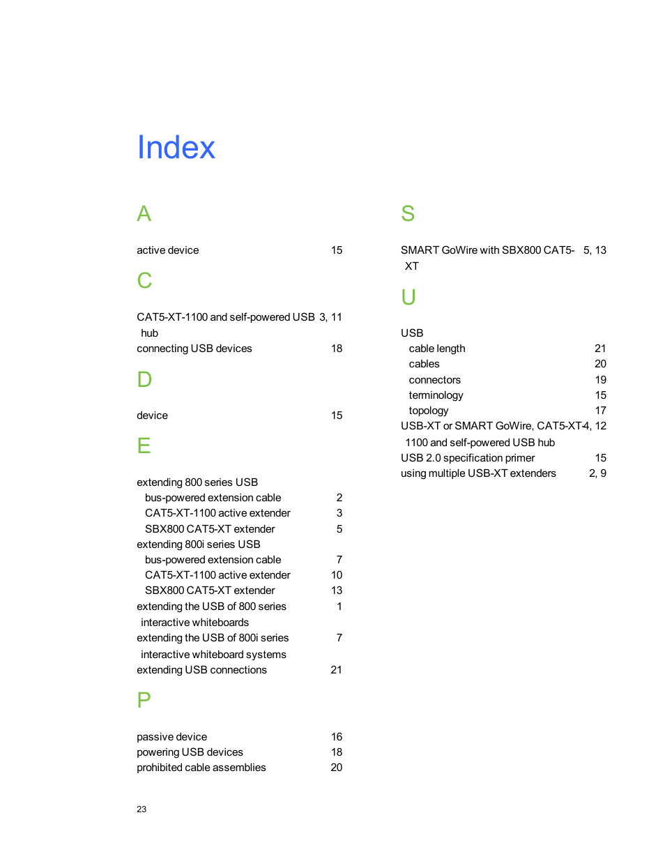 Index | Smart Technologies Smart Board 800 Series User Manual | Page 27 / 30