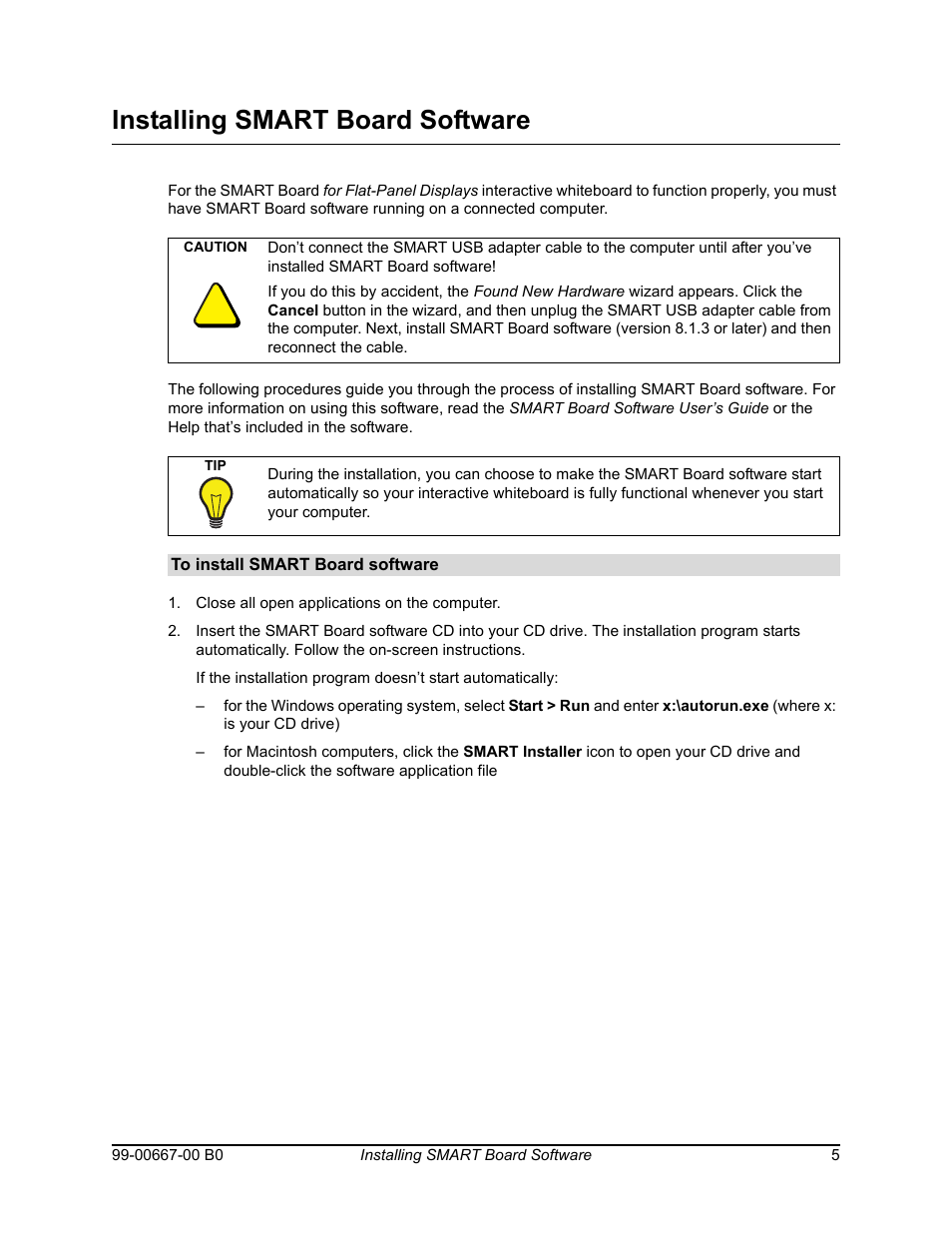 Installing smart board software | Smart Technologies Interactive Whiteboard SBFPD User Manual | Page 13 / 46