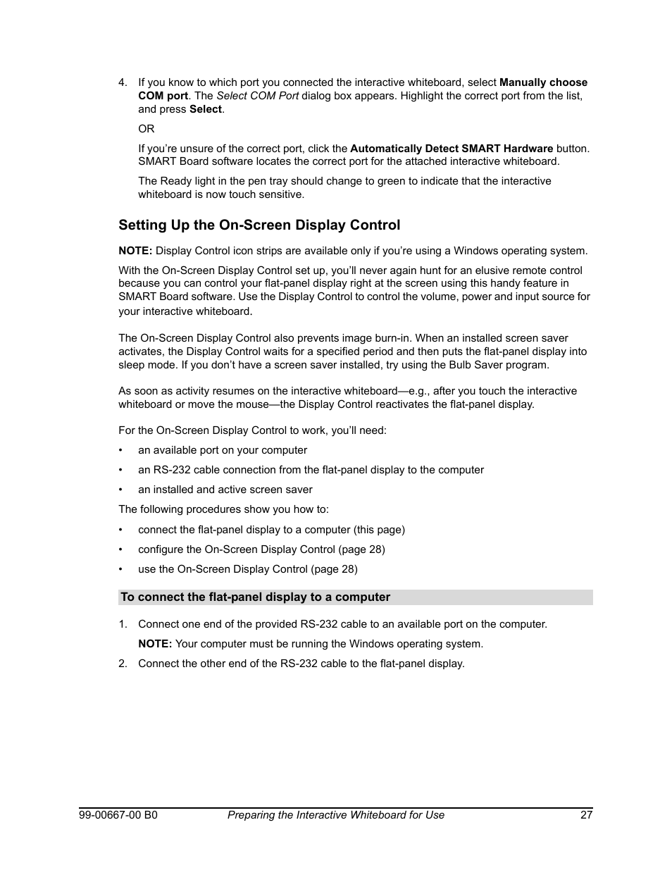 Setting up the on-screen display control | Smart Technologies Interactive Whiteboard SBFPD User Manual | Page 35 / 46