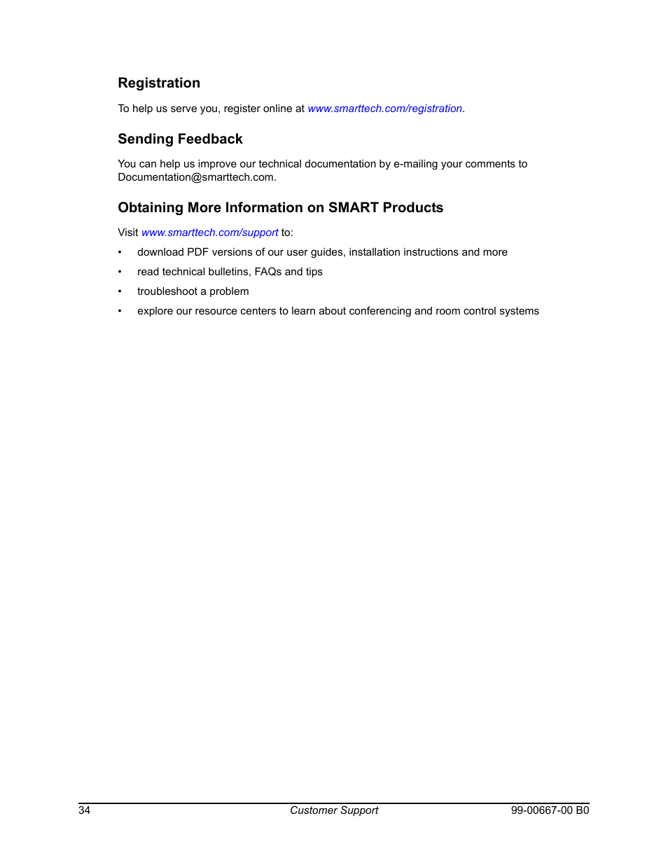 Registration, Sending feedback, Obtaining more information on smart products | Smart Technologies Interactive Whiteboard SBFPD User Manual | Page 42 / 46