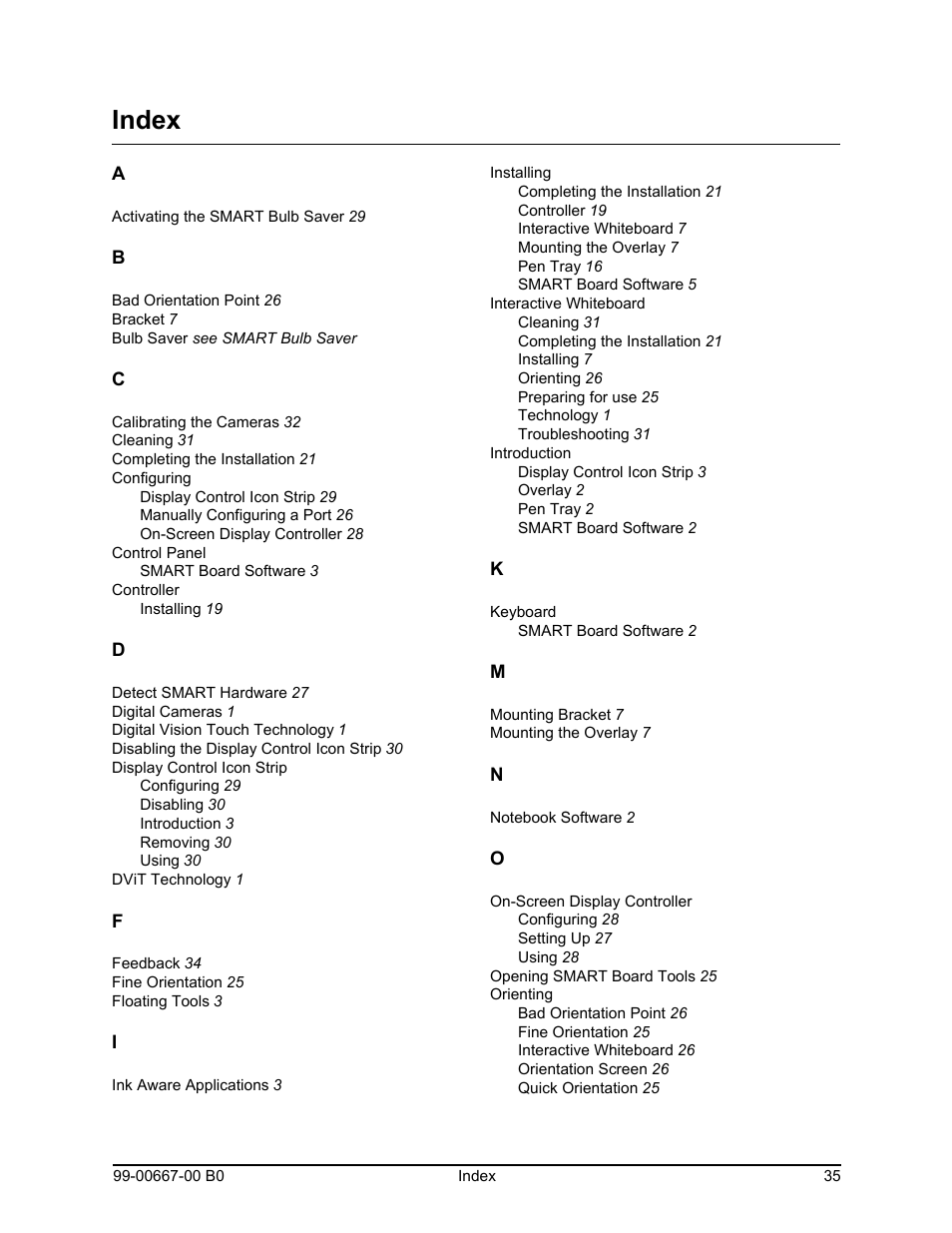 Index | Smart Technologies Interactive Whiteboard SBFPD User Manual | Page 43 / 46