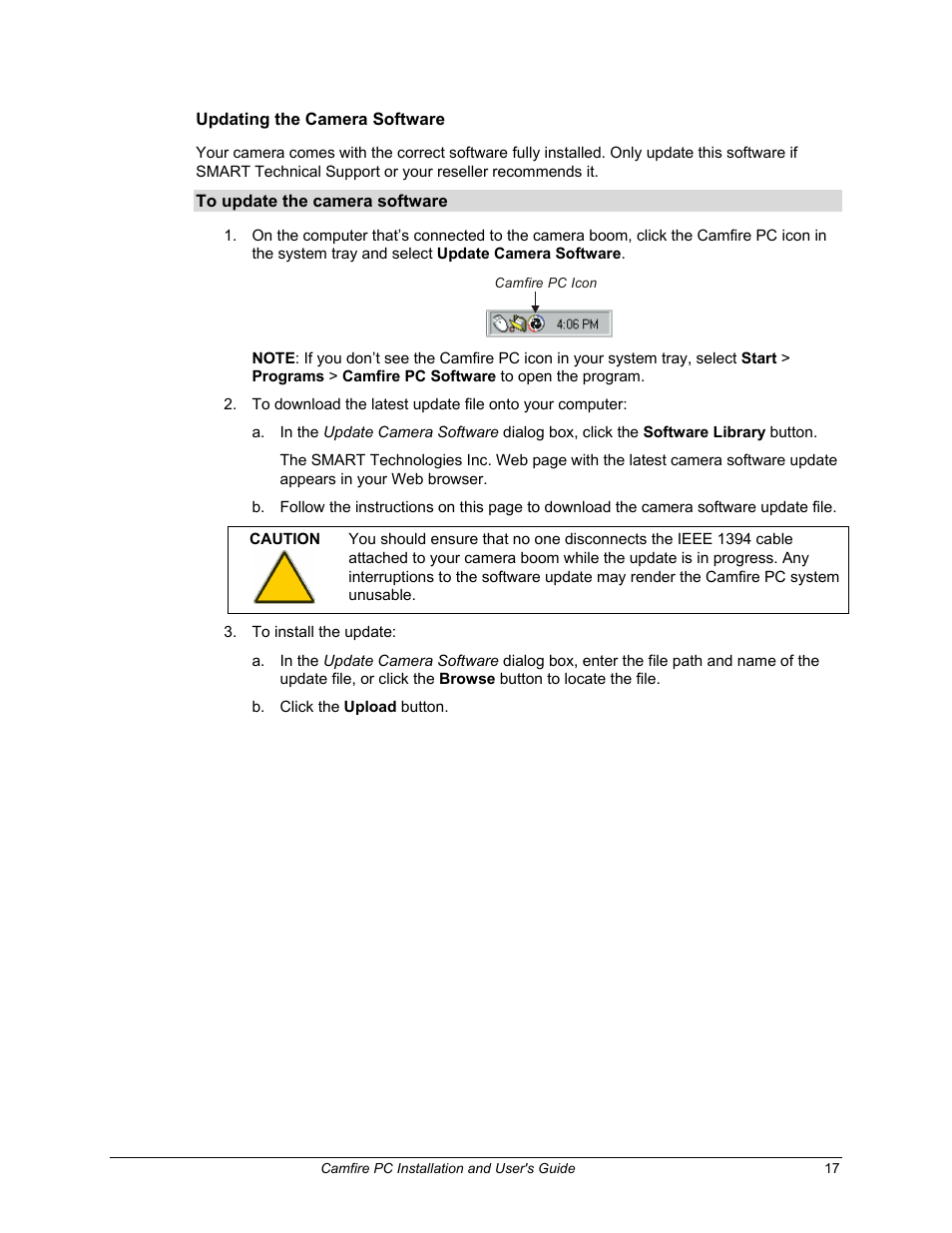 Updating the camera software, Ge 15) | Smart Technologies PC User Manual | Page 23 / 37