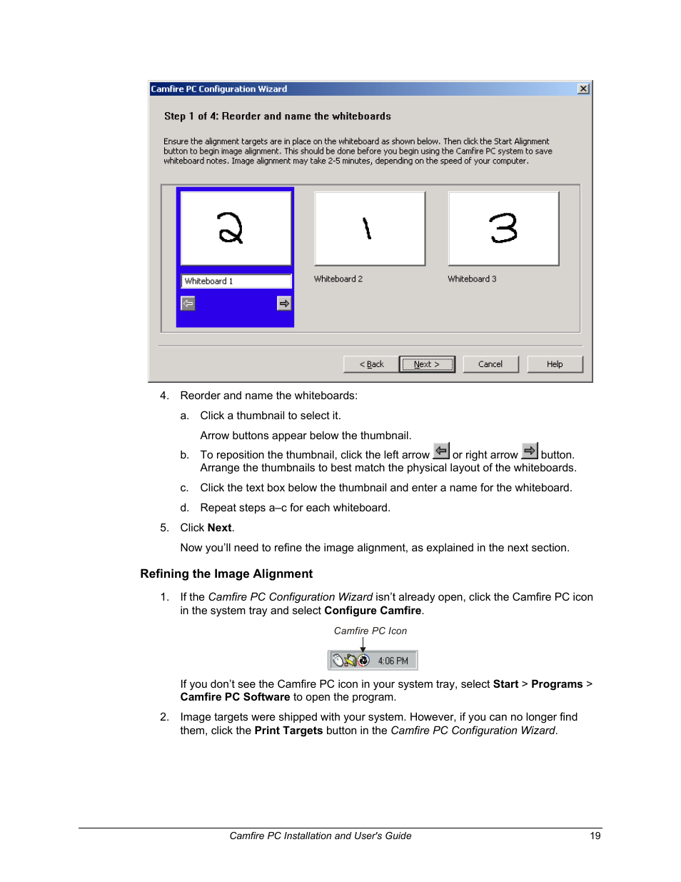 Refining the image alignment, E 19) | Smart Technologies PC User Manual | Page 25 / 37