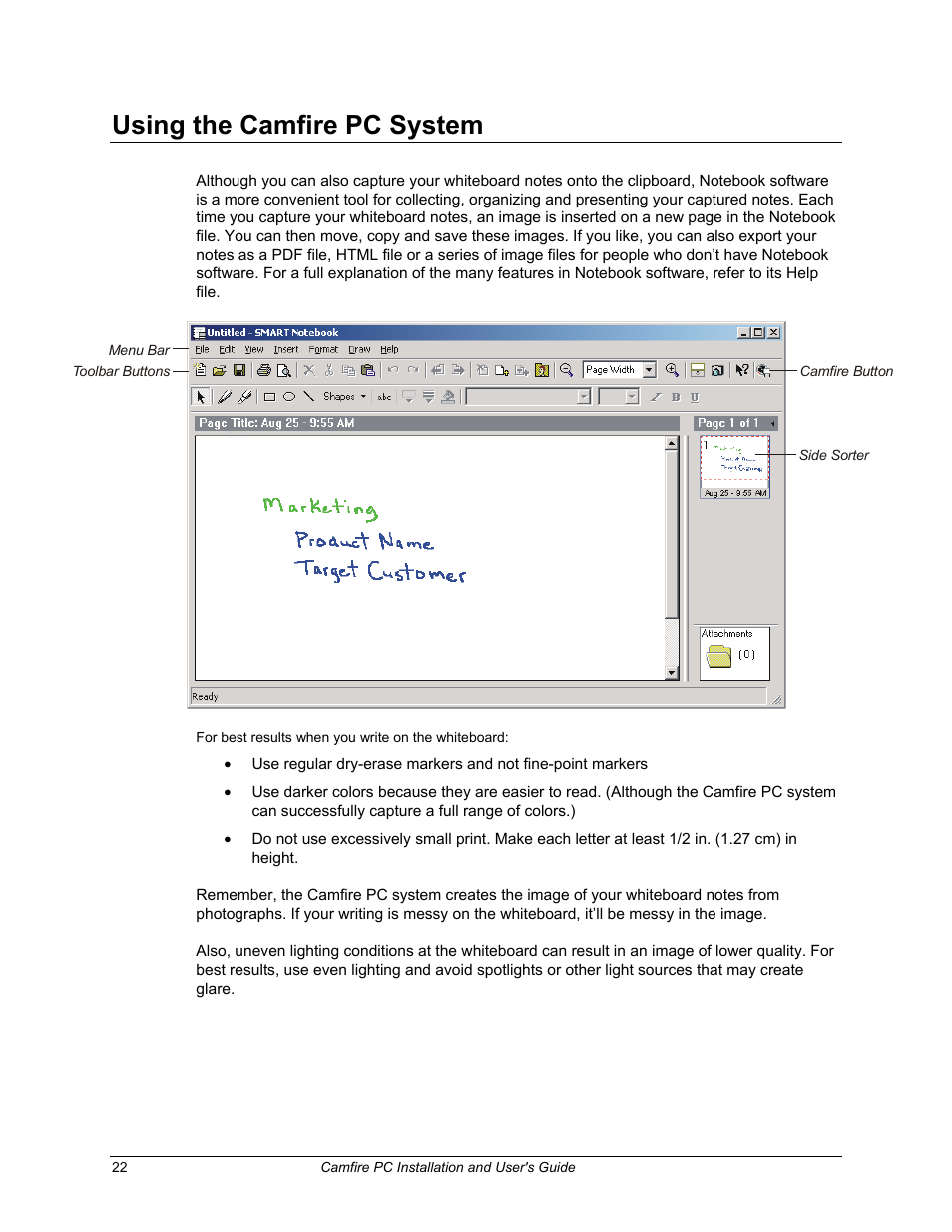 Using the camfire pc system | Smart Technologies PC User Manual | Page 28 / 37