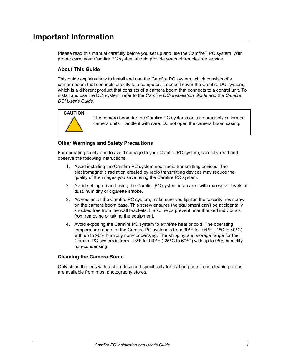 Important information, About this guide, Other warnings and safety precautions | Cleaning the camera boom | Smart Technologies PC User Manual | Page 3 / 37