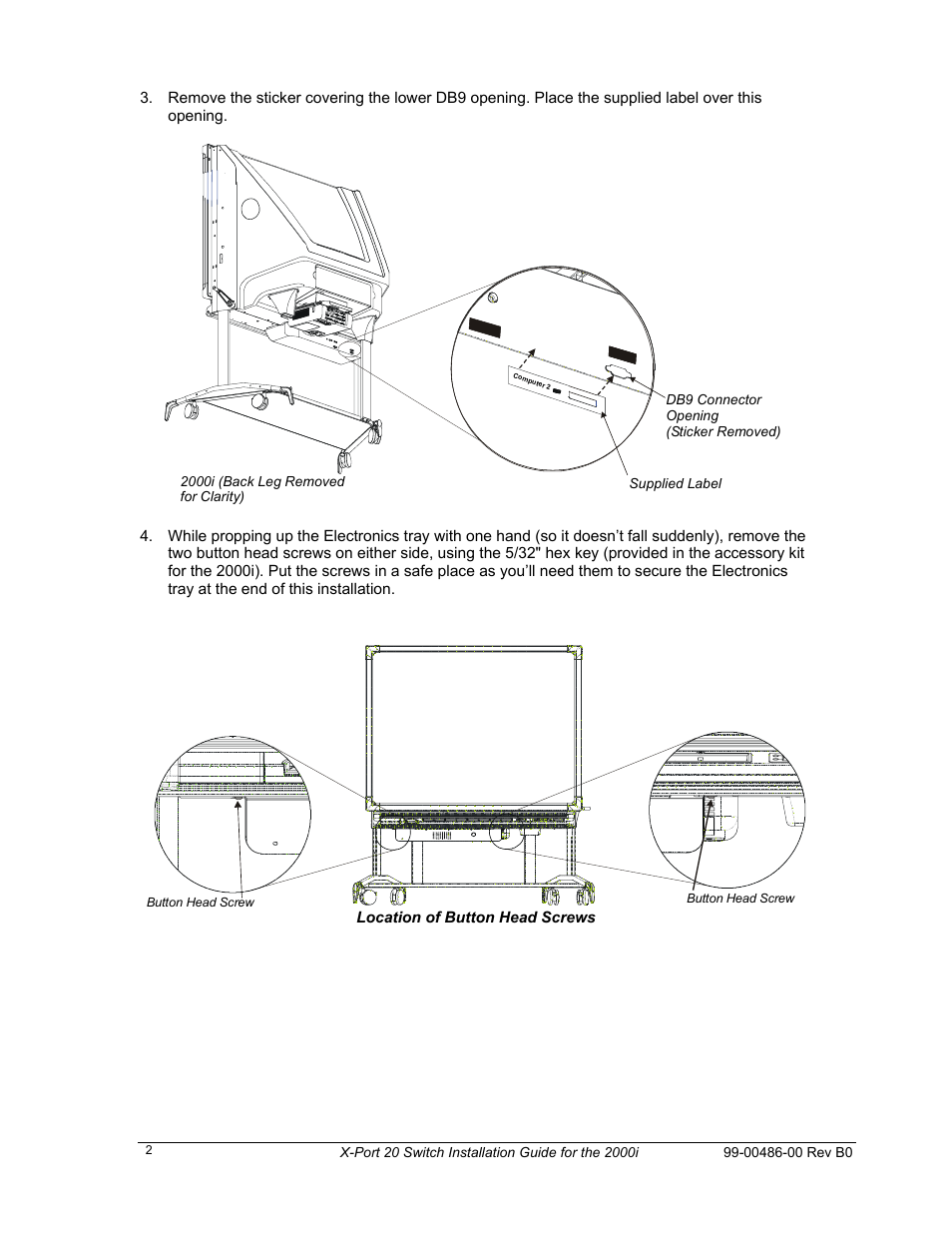 Location of button head screws | Smart Technologies X-Port 20 Switch XP20-2000i User Manual | Page 6 / 12