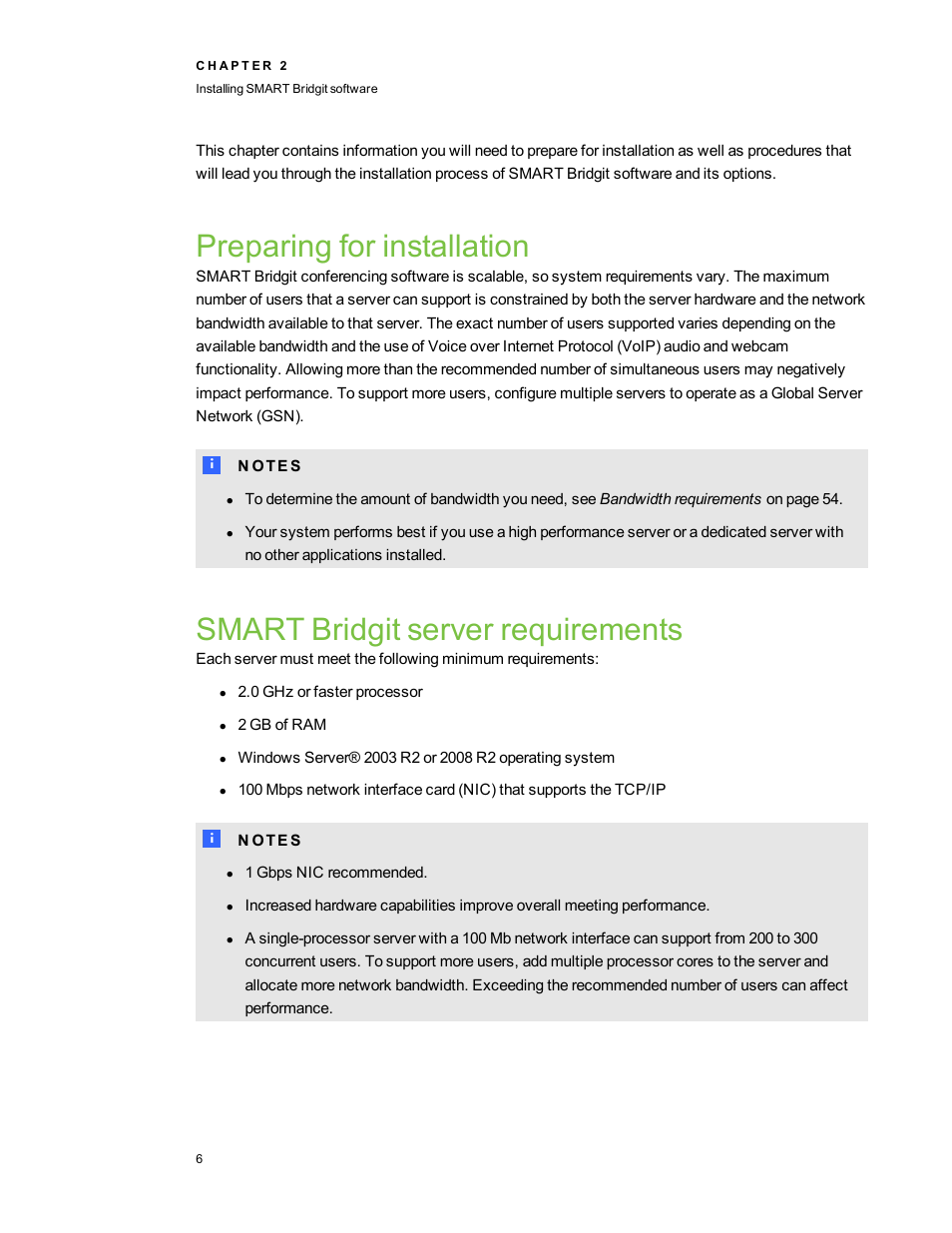 Preparing for installation, Smart bridgit server requirements | Smart Technologies Smart Bridgit 4.5 User Manual | Page 10 / 82