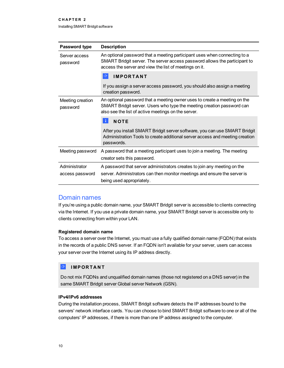 Domain names, Registered domain name, Ipv4/ipv6 addresses | Smart Technologies Smart Bridgit 4.5 User Manual | Page 14 / 82