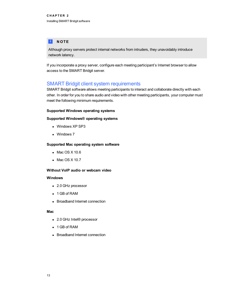 Smart bridgit client system requirements | Smart Technologies Smart Bridgit 4.5 User Manual | Page 17 / 82
