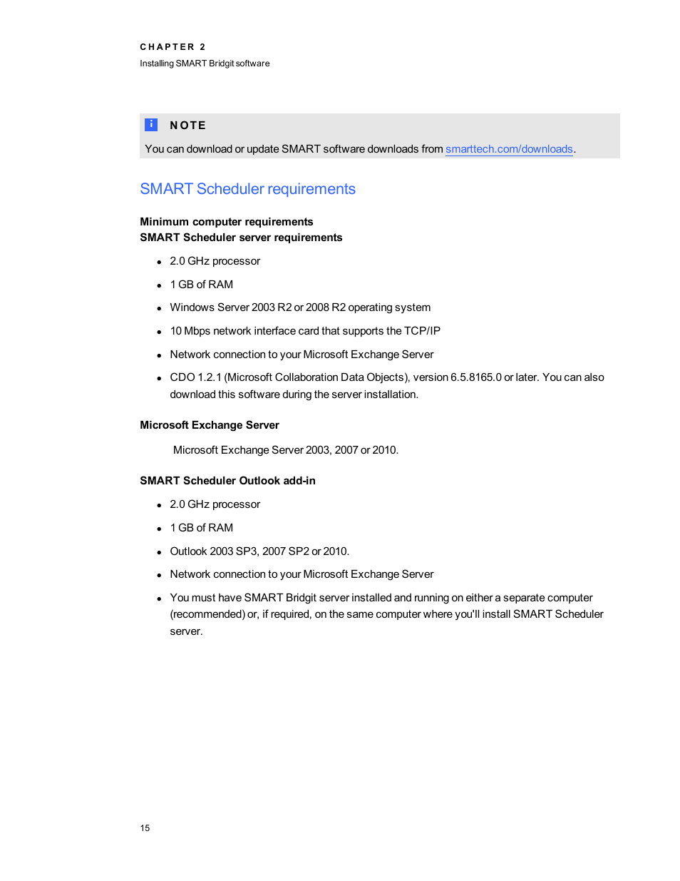 Smart scheduler requirements, Minimum computer requirements | Smart Technologies Smart Bridgit 4.5 User Manual | Page 19 / 82