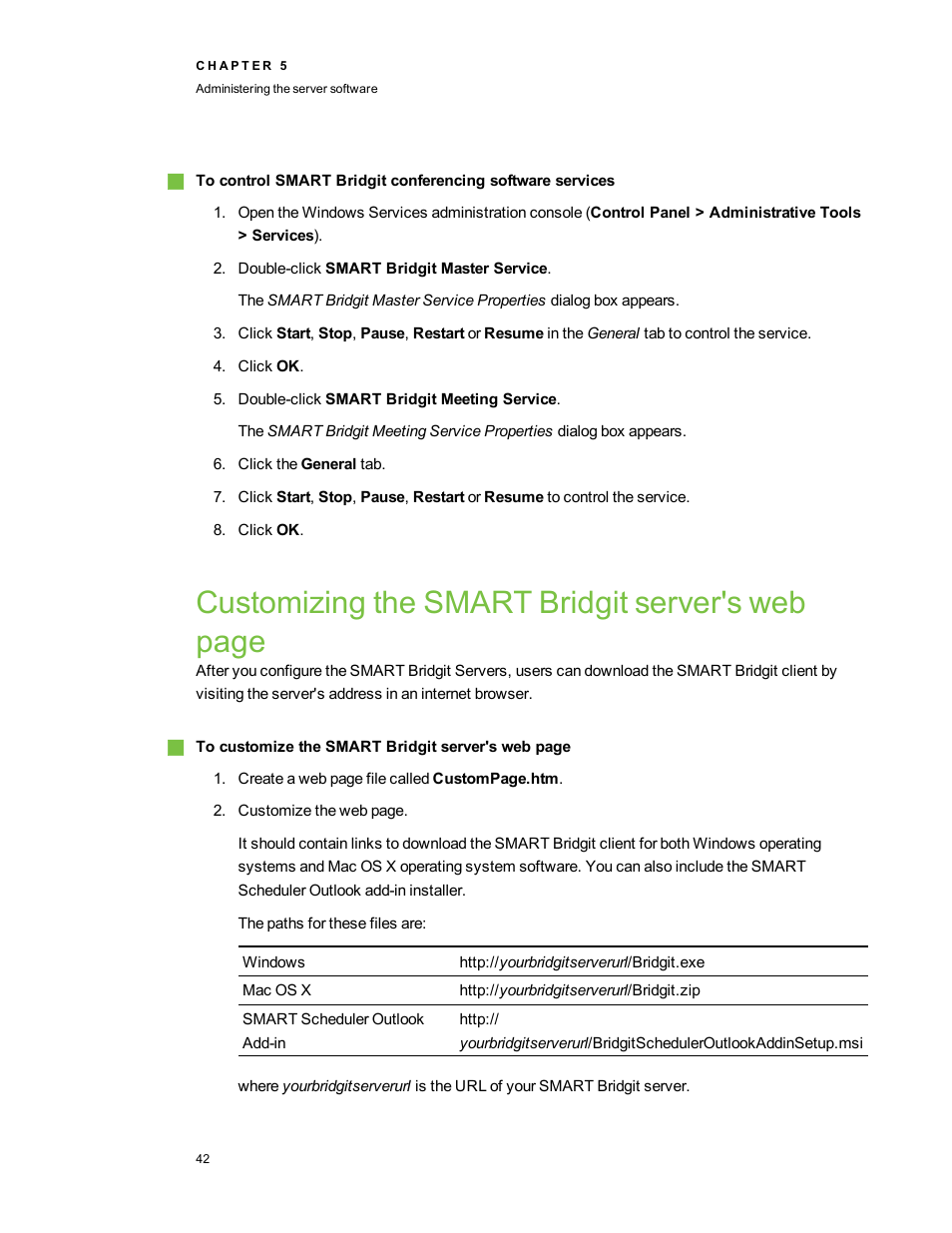 Customizing the smart bridgit server's web page | Smart Technologies Smart Bridgit 4.5 User Manual | Page 46 / 82