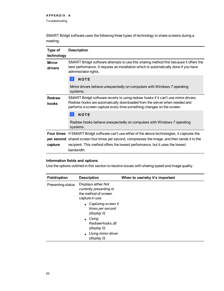 Information fields and options | Smart Technologies Smart Bridgit 4.5 User Manual | Page 63 / 82