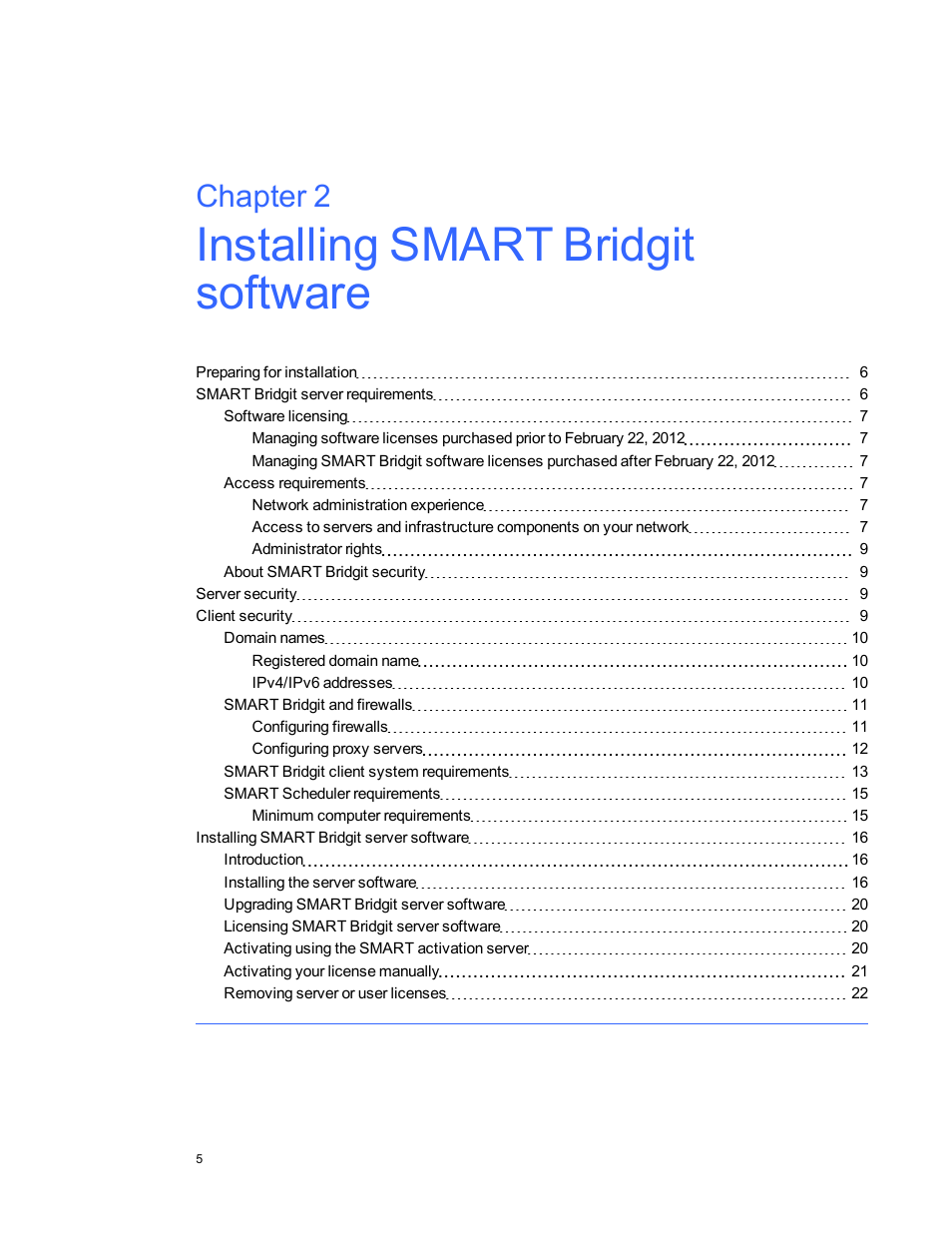 Installing smart bridgit software, Chapter 2 | Smart Technologies Smart Bridgit 4.5 User Manual | Page 9 / 82