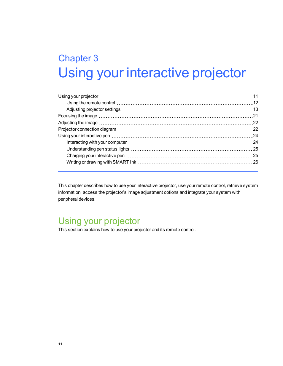 Chapter 3: using your interactive projector, Using your projector, Chapter 3 | Smart Technologies LightRaise 40wi User Manual | Page 17 / 86