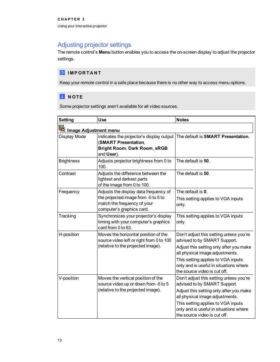 Adjusting projector settings | Smart Technologies LightRaise 40wi User Manual | Page 19 / 86