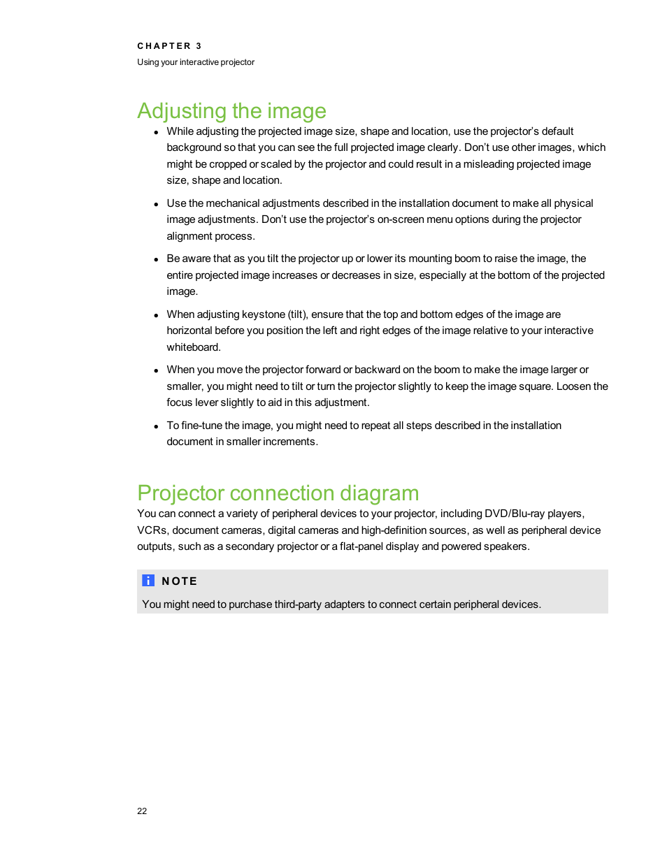 Adjusting the image, Projector connection diagram | Smart Technologies LightRaise 40wi User Manual | Page 28 / 86