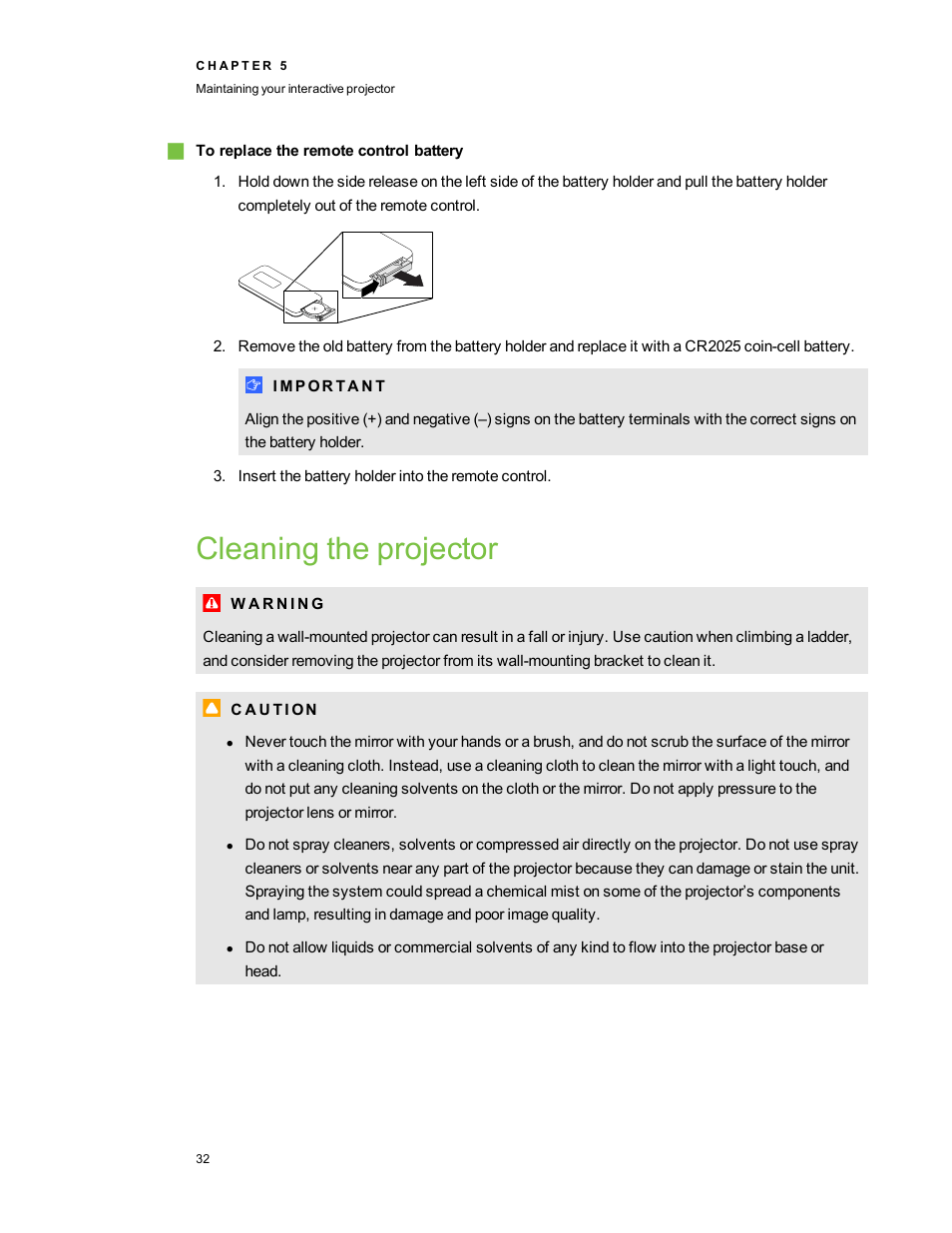 Cleaning the projector | Smart Technologies LightRaise 40wi User Manual | Page 38 / 86
