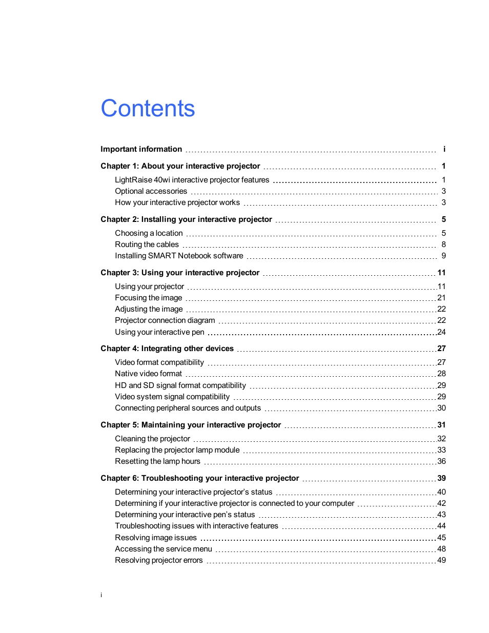 Smart Technologies LightRaise 40wi User Manual | Page 5 / 86