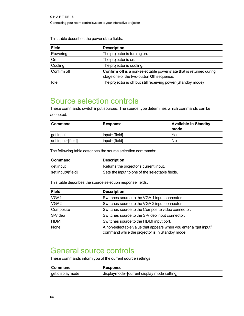 Source selection controls, General source controls | Smart Technologies LightRaise 40wi User Manual | Page 70 / 86