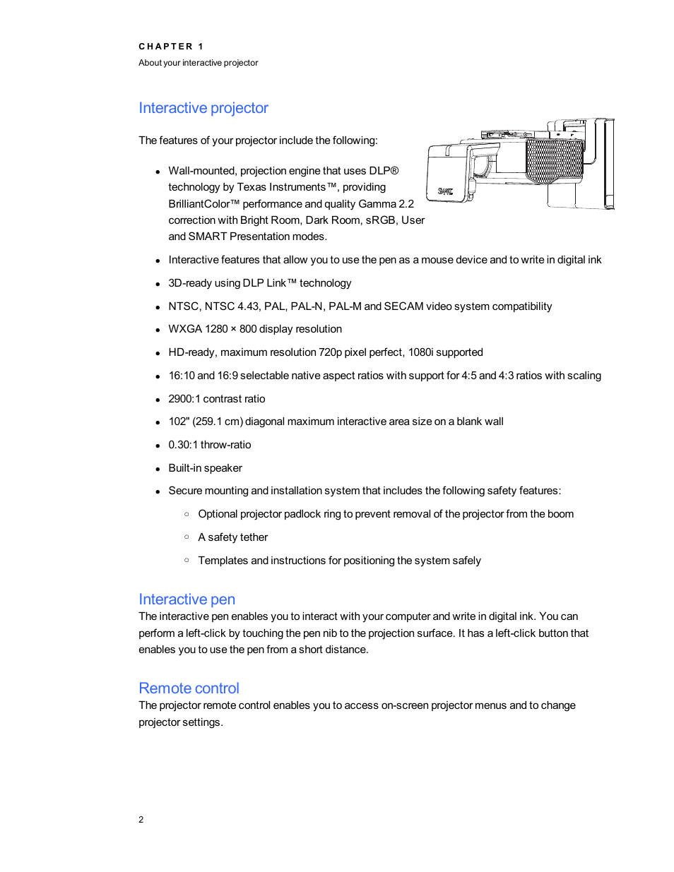 Interactive projector, Interactive pen, Remote control | Smart Technologies LightRaise 40wi User Manual | Page 8 / 86