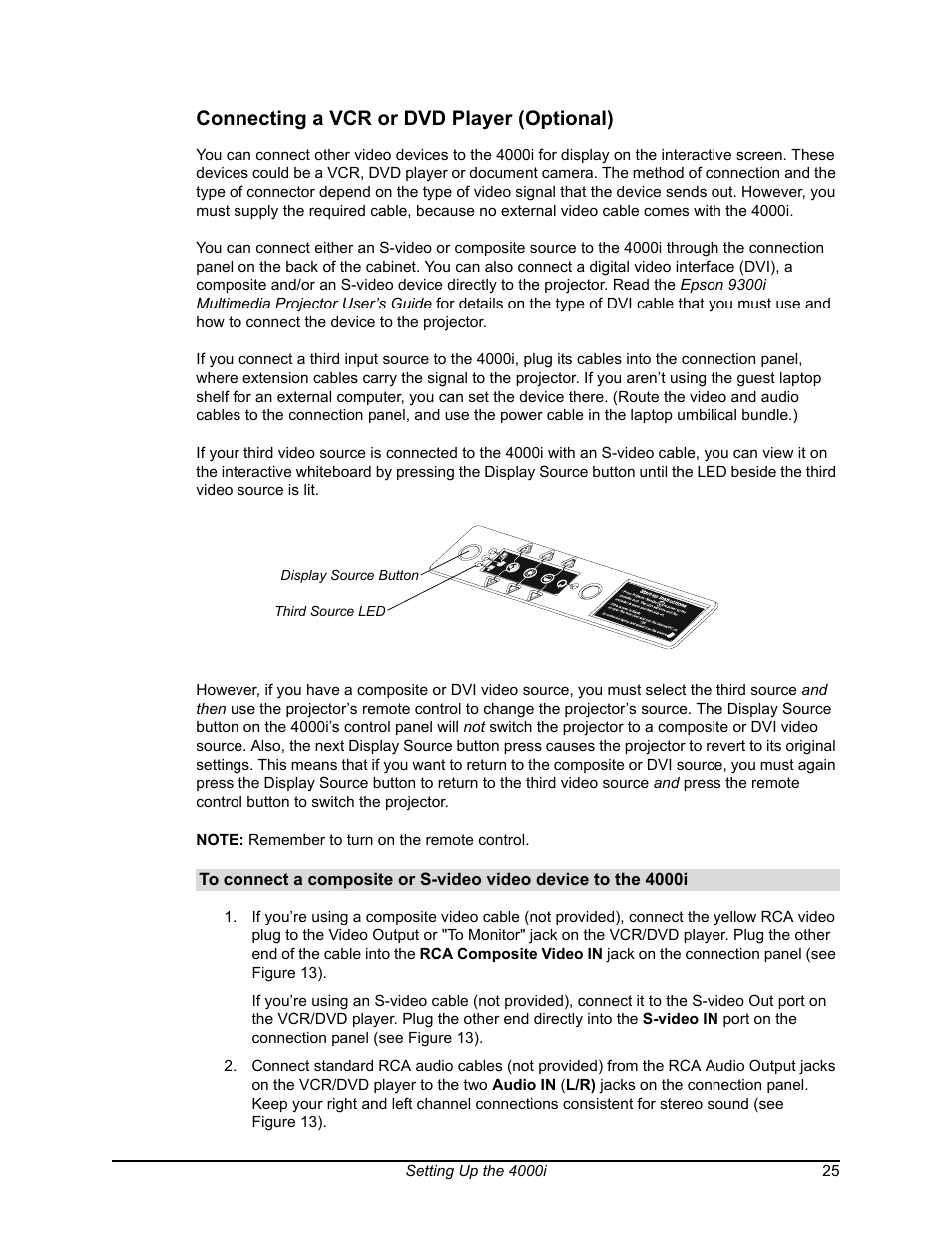 Connecting a vcr or dvd player (optional) | Smart Technologies SMART BOARD 4000I User Manual | Page 35 / 94