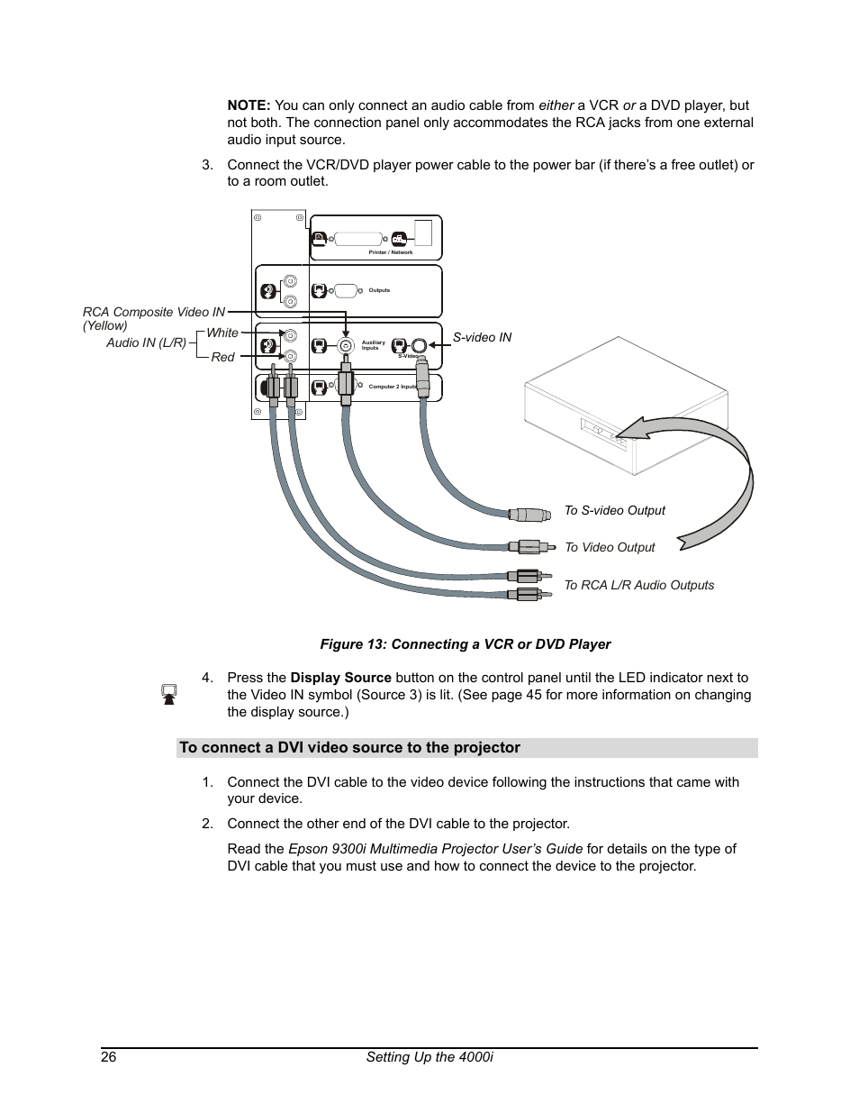 Connecting a vcr or dvd player | Smart Technologies SMART BOARD 4000I User Manual | Page 36 / 94