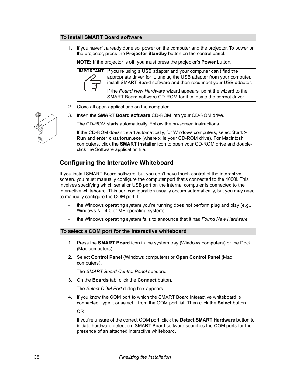 Configuring the interactive whiteboard | Smart Technologies SMART BOARD 4000I User Manual | Page 48 / 94