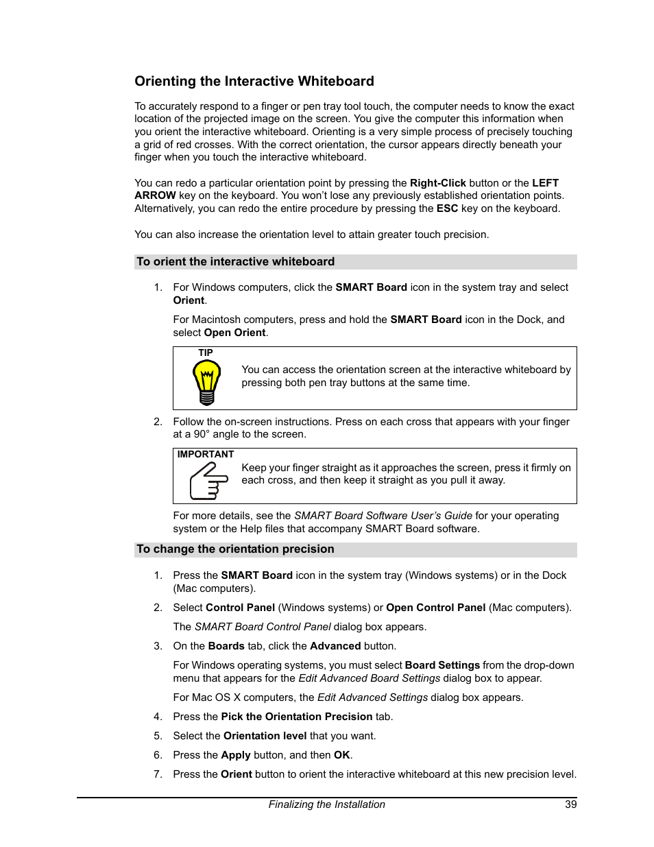 Orienting the interactive whiteboard | Smart Technologies SMART BOARD 4000I User Manual | Page 49 / 94