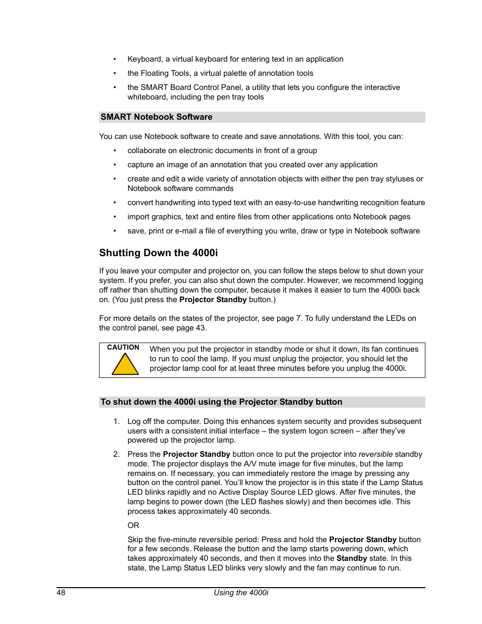 Shutting down the 4000i | Smart Technologies SMART BOARD 4000I User Manual | Page 58 / 94