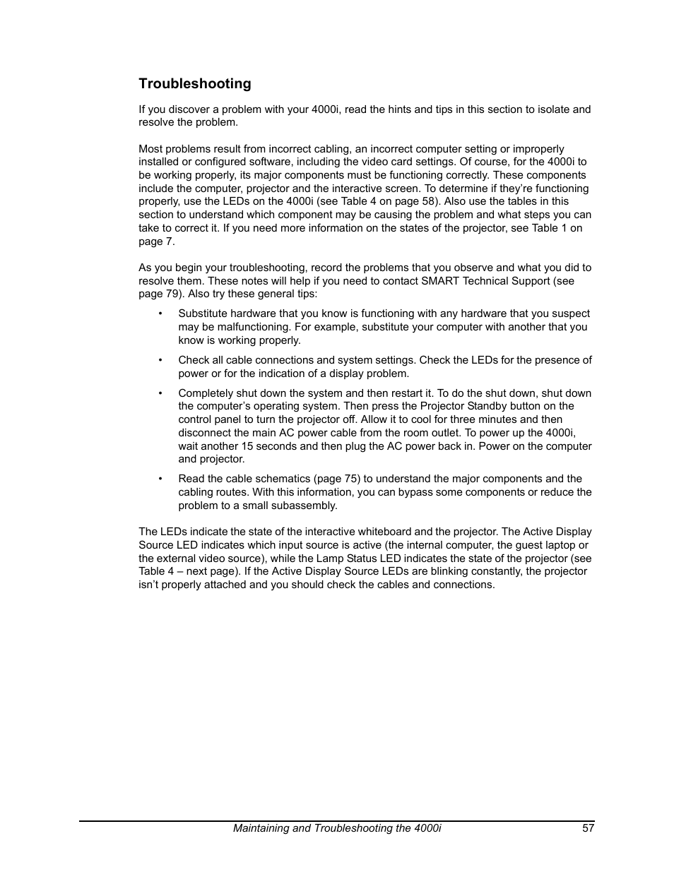 Troubleshooting | Smart Technologies SMART BOARD 4000I User Manual | Page 67 / 94