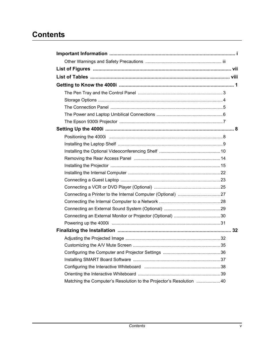 Smart Technologies SMART BOARD 4000I User Manual | Page 7 / 94