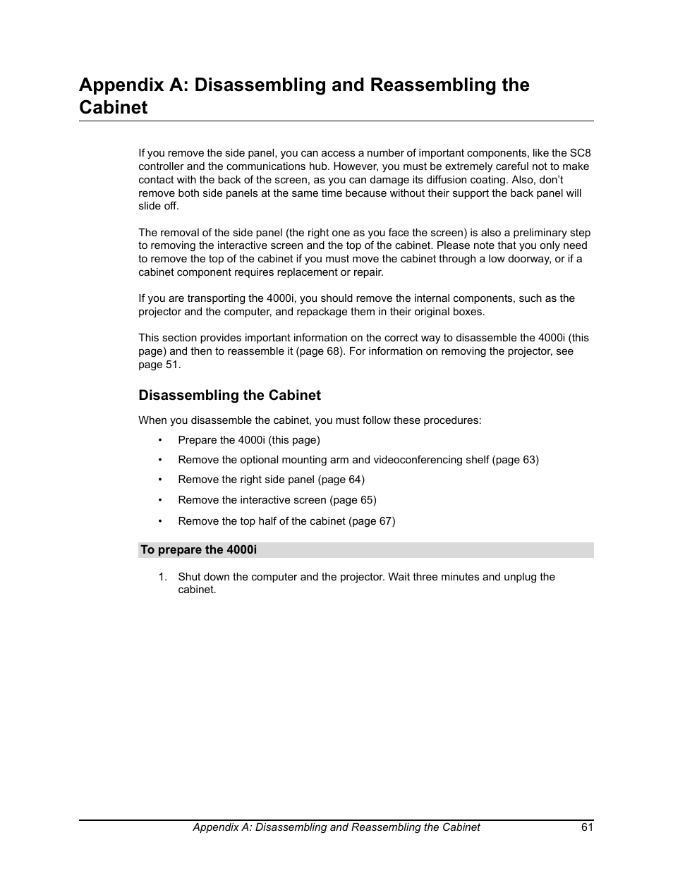 Disassembling the cabinet | Smart Technologies SMART BOARD 4000I User Manual | Page 71 / 94
