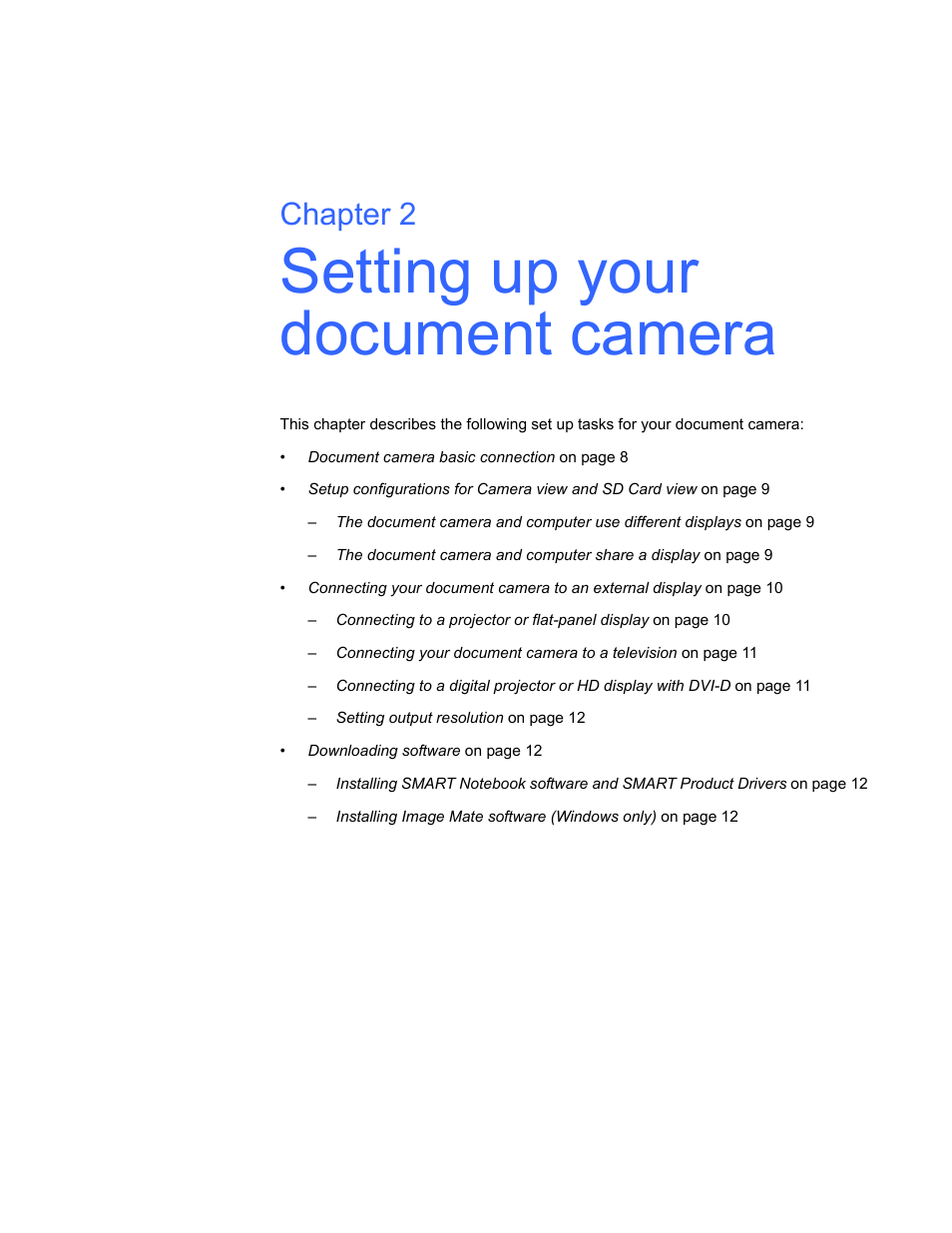 Setting up your document camera, Chapter 2 | Smart Technologies Smart Document Camera 330 User Manual | Page 13 / 58