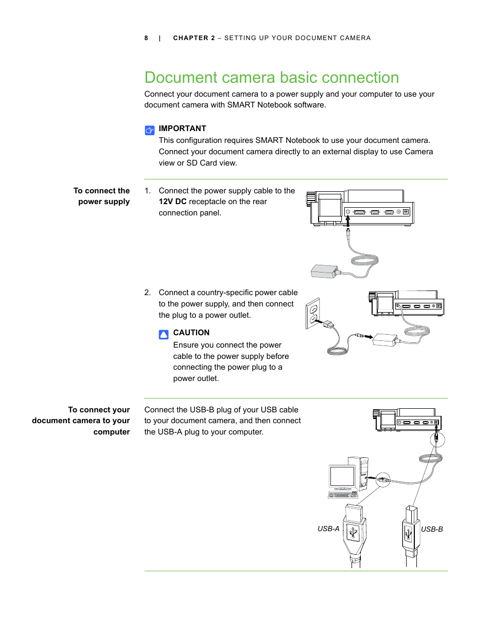 Document camera basic connection | Smart Technologies Smart Document Camera 330 User Manual | Page 14 / 58