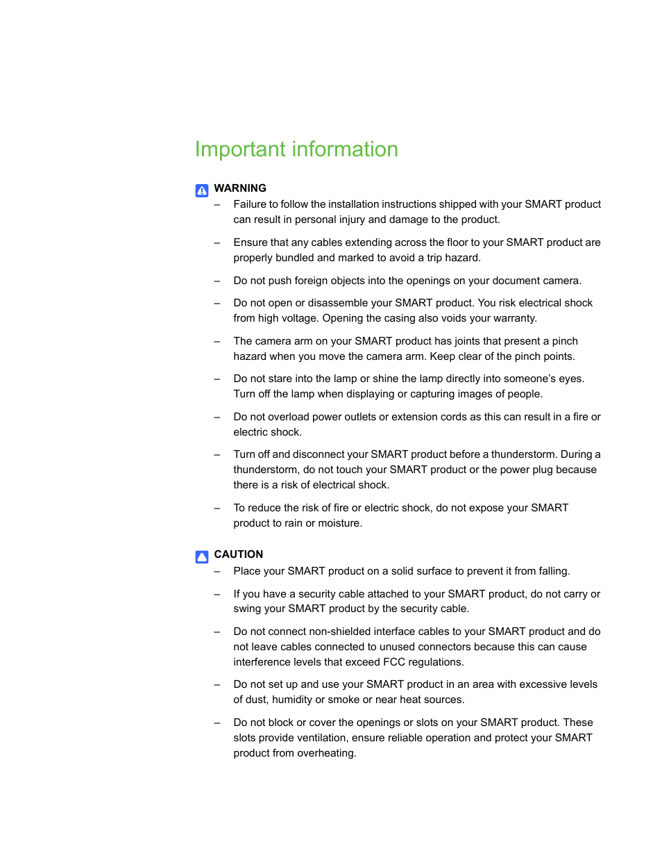 Important information | Smart Technologies Smart Document Camera 330 User Manual | Page 3 / 58