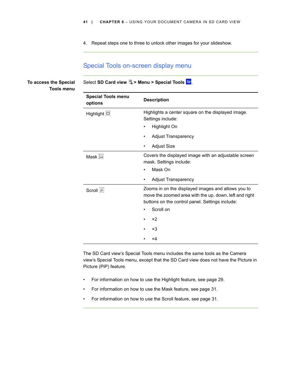 Special tools on-screen display menu | Smart Technologies Smart Document Camera 330 User Manual | Page 47 / 58
