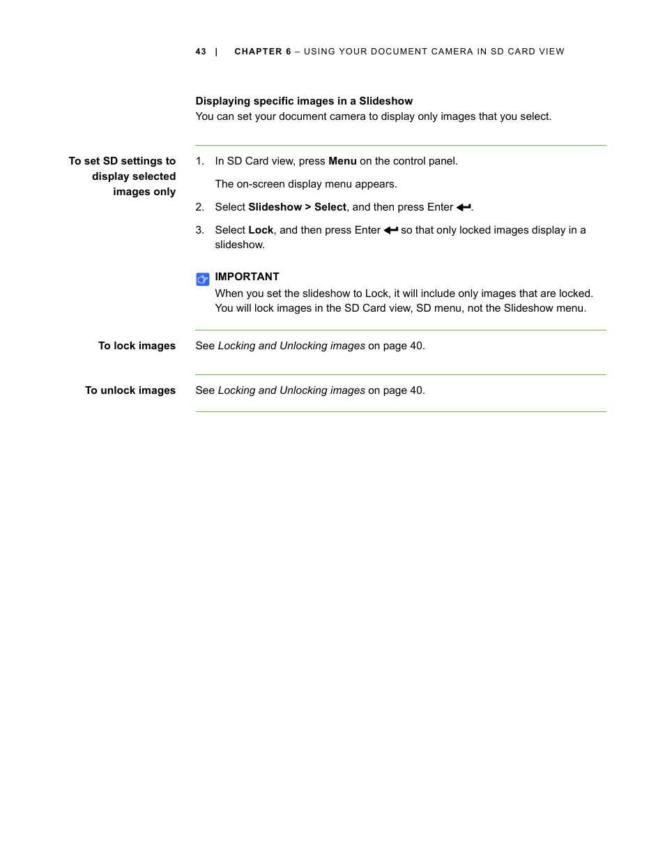 Displaying specific images in a slideshow | Smart Technologies Smart Document Camera 330 User Manual | Page 49 / 58