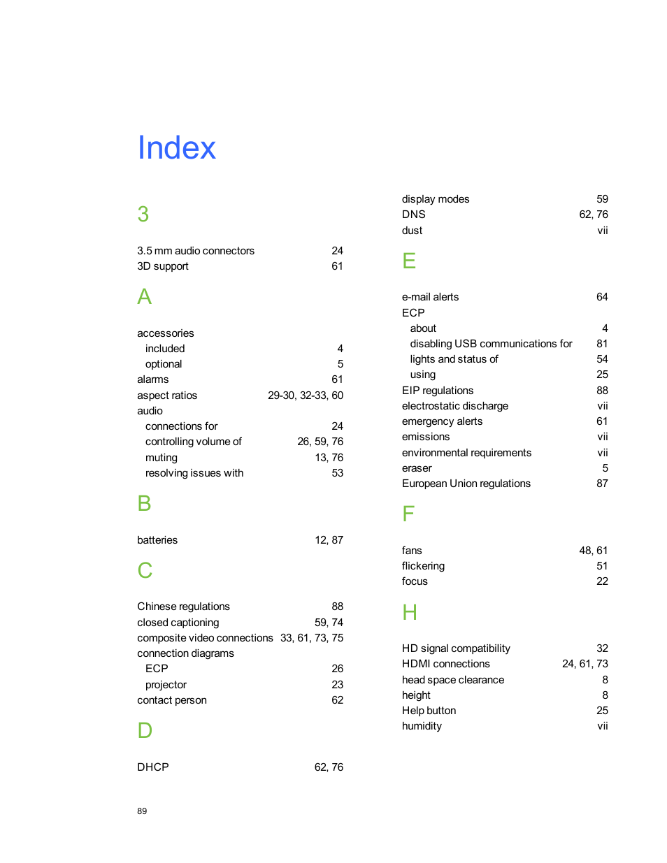 Index | Smart Technologies Interactive Whiteboard System 600i5 User Manual | Page 101 / 106