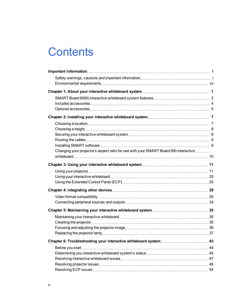 Smart Technologies Interactive Whiteboard System 600i5 User Manual | Page 11 / 106