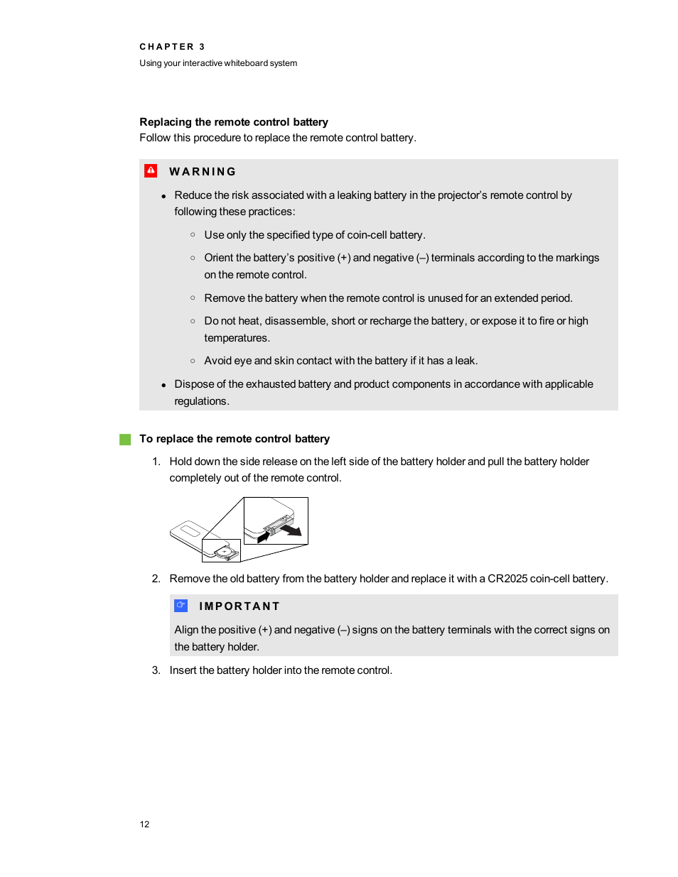 Replacing the remote control battery | Smart Technologies Interactive Whiteboard System 600i5 User Manual | Page 24 / 106