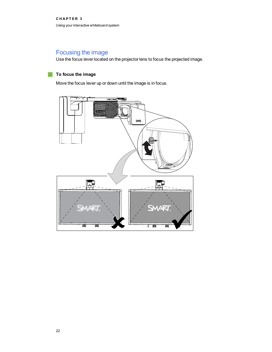 Focusing the image | Smart Technologies Interactive Whiteboard System 600i5 User Manual | Page 34 / 106