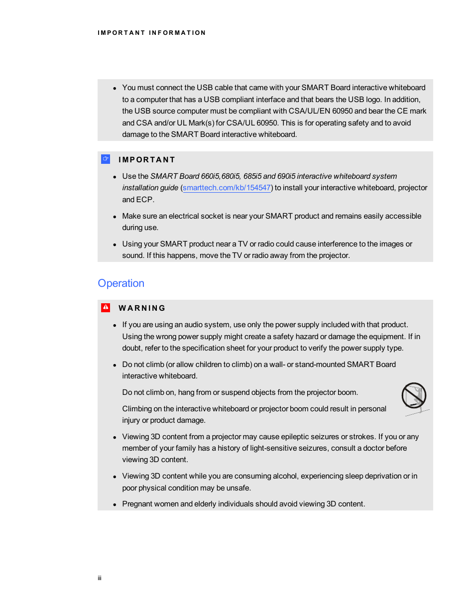 Operation | Smart Technologies Interactive Whiteboard System 600i5 User Manual | Page 5 / 106