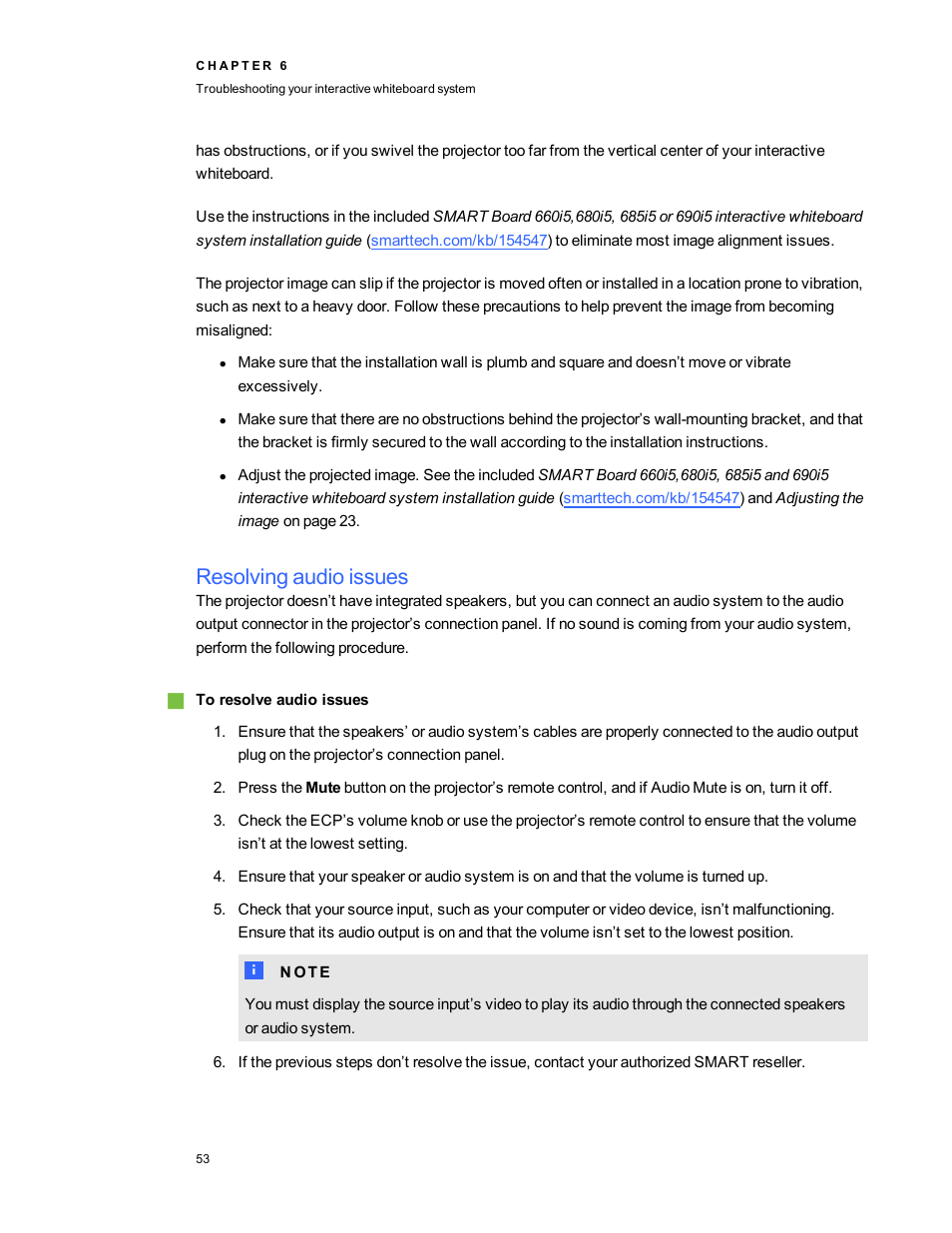 Resolving audio issues | Smart Technologies Interactive Whiteboard System 600i5 User Manual | Page 65 / 106