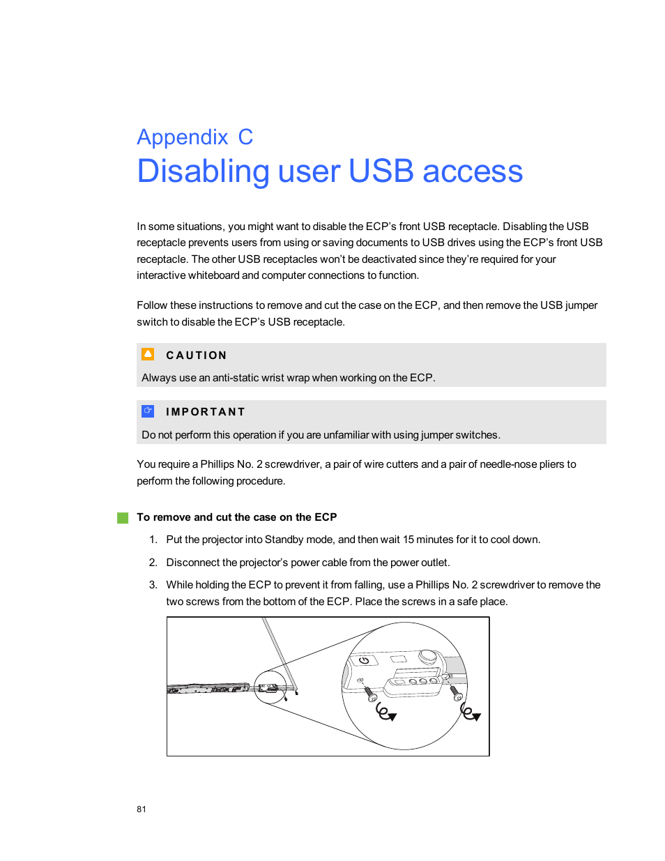 Appendix c: disabling user usb access, Appendix c | Smart Technologies Interactive Whiteboard System 600i5 User Manual | Page 93 / 106