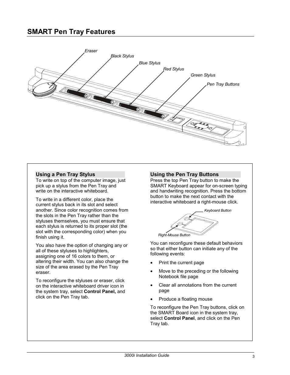 Smart pen tray features | Smart Technologies 3000i User Manual | Page 11 / 62