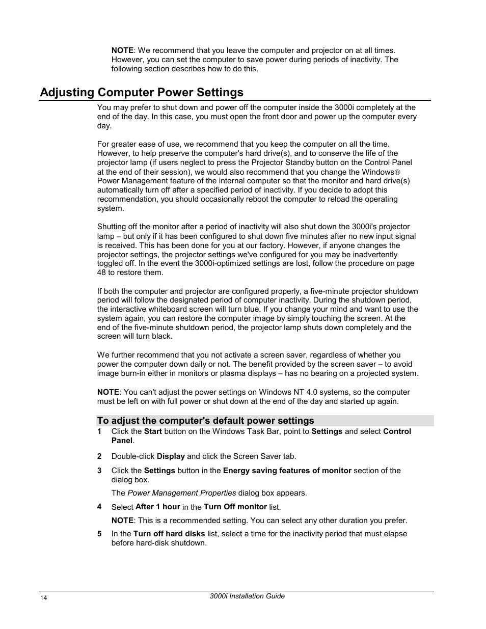 Adjusting computer power settings | Smart Technologies 3000i User Manual | Page 22 / 62